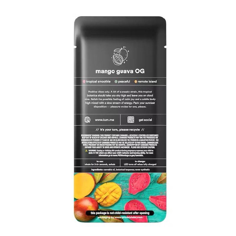 Turn Mango x Guava 1G product label, Turn Mango x Guava 1G warning information,